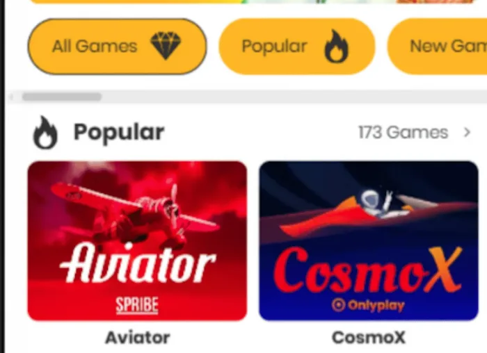 Crorebet mobile game lobby category filters and game list