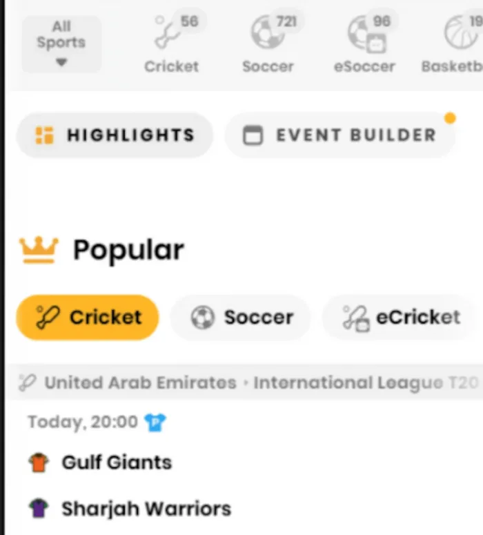 Crorebet mobile sports categories and cricket market list