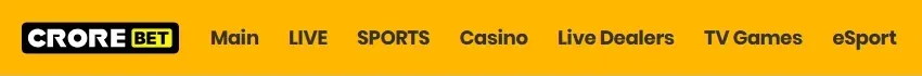 Crorebet desktop top navigation area without deposit or promotional banner