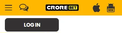 Crorebet mobile top navigation with login button position