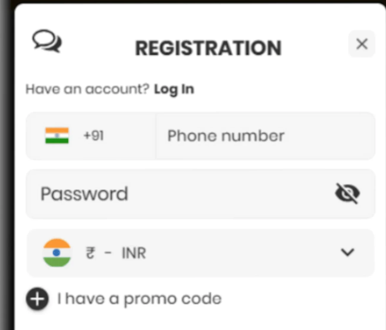 Cropped Crorebet registration form interface without promotional artwork